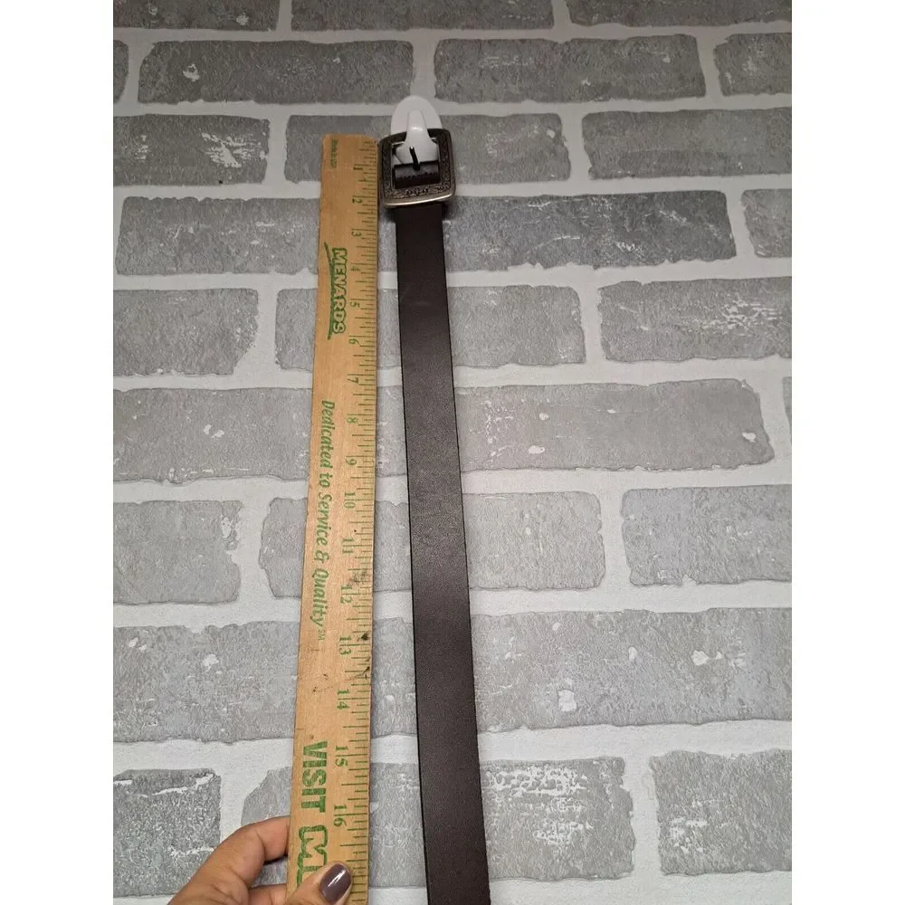 Vintage Genuine Leather Wstern Brown Square Silver Tone Buckle Belt‎ Size M/L
